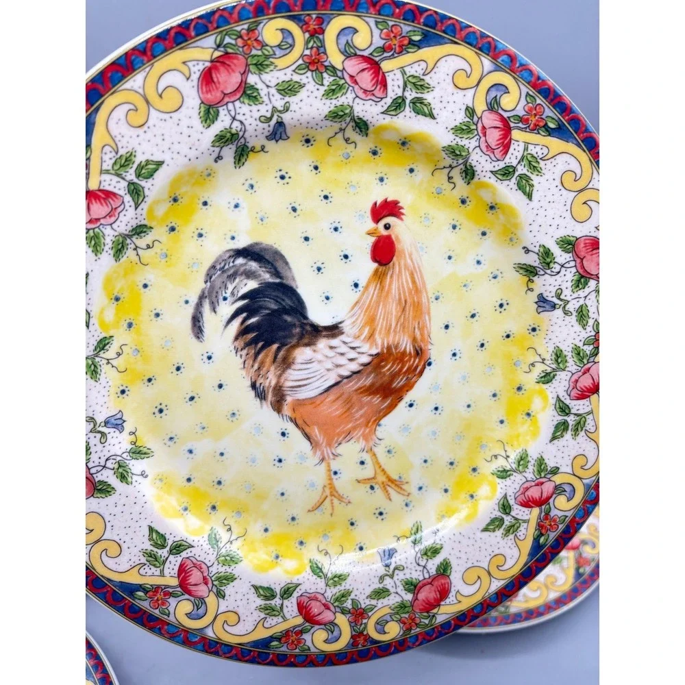 4 Pc American Atelier‎ Petite Provence Rooster Ceramic Plates Salad 8 In